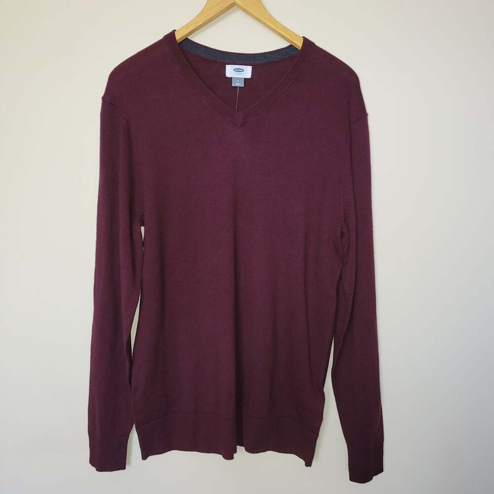 NWT Old Navy Men's M Sweater Classic V Neck Pullover Long Sleeve Burgundy Golf